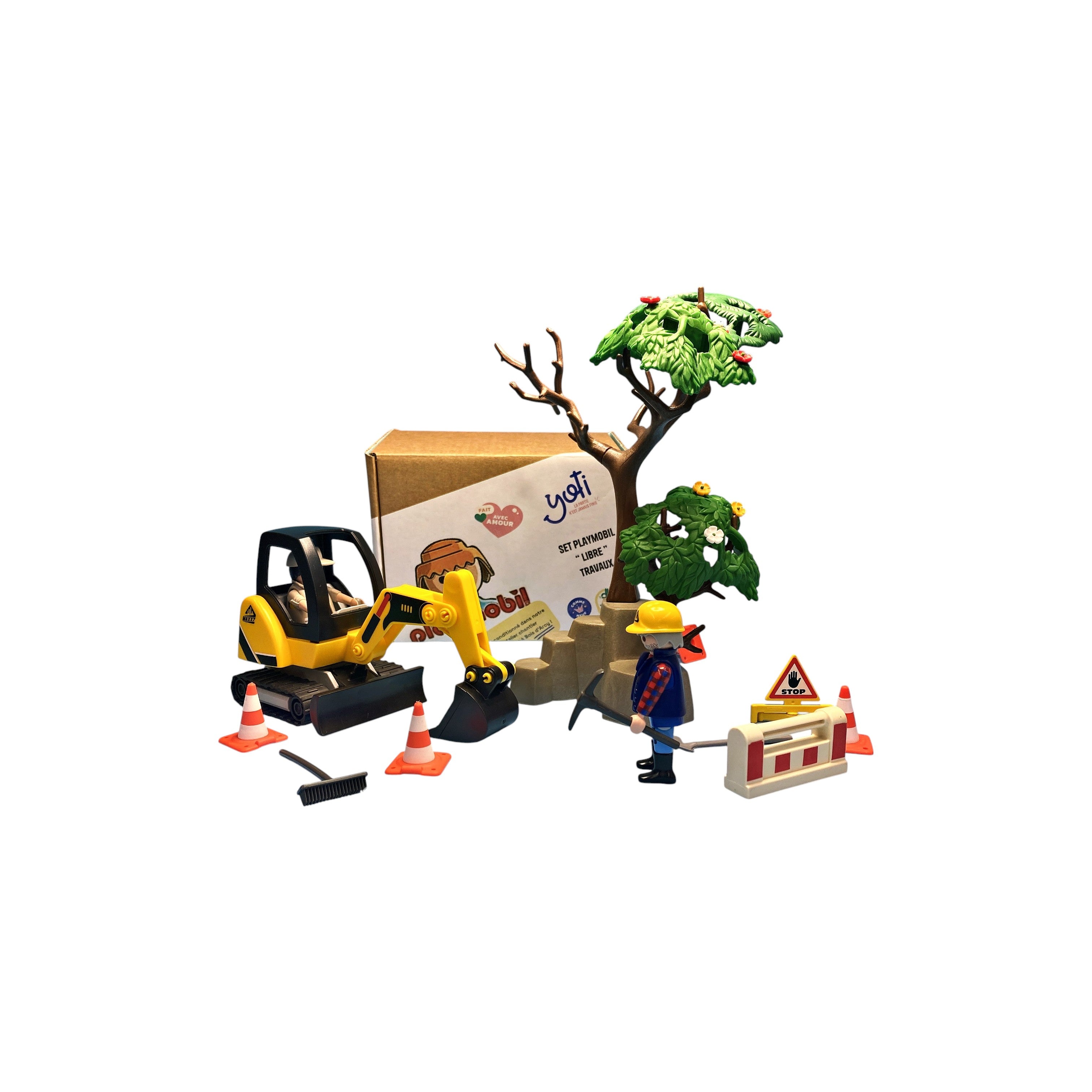 Univers travaux et chantier - x2 figurines et 1 pelleteuse