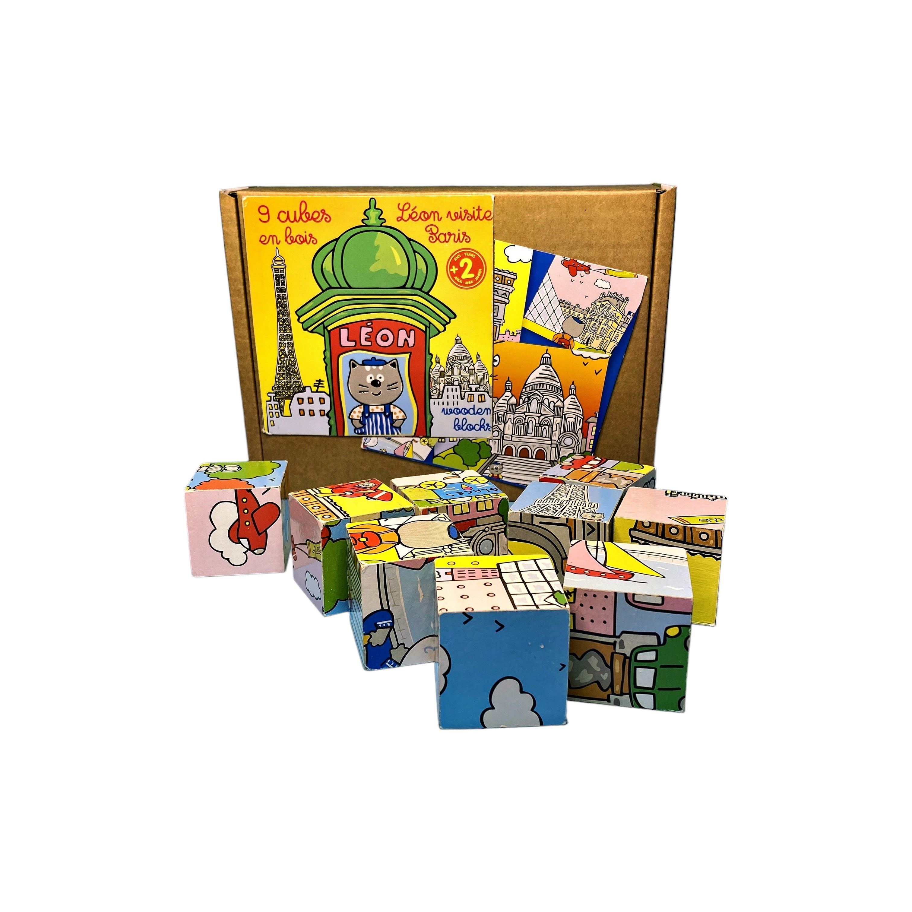 Coffret 9 cubes en bois - Léon à Paris