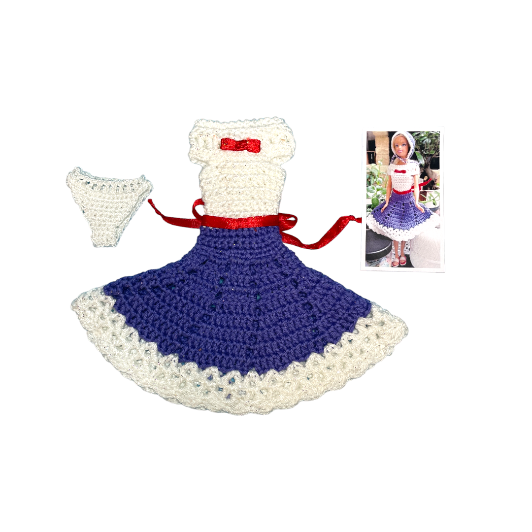 Poupée - Tenue complète - Robe bleue et blanche