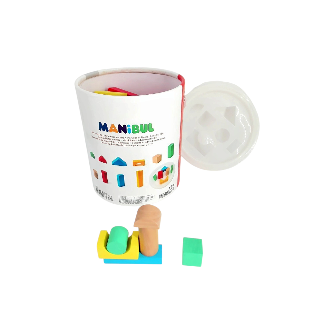 Manibul - Baril de cubes de construction en bois - x100 pièces