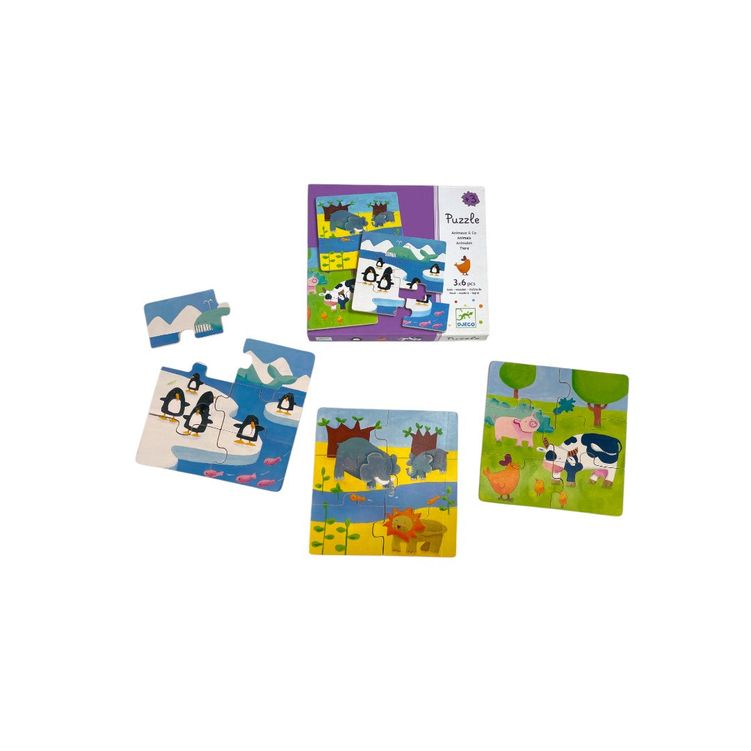 3 Puzzles - Animaux and co - 6 pièces