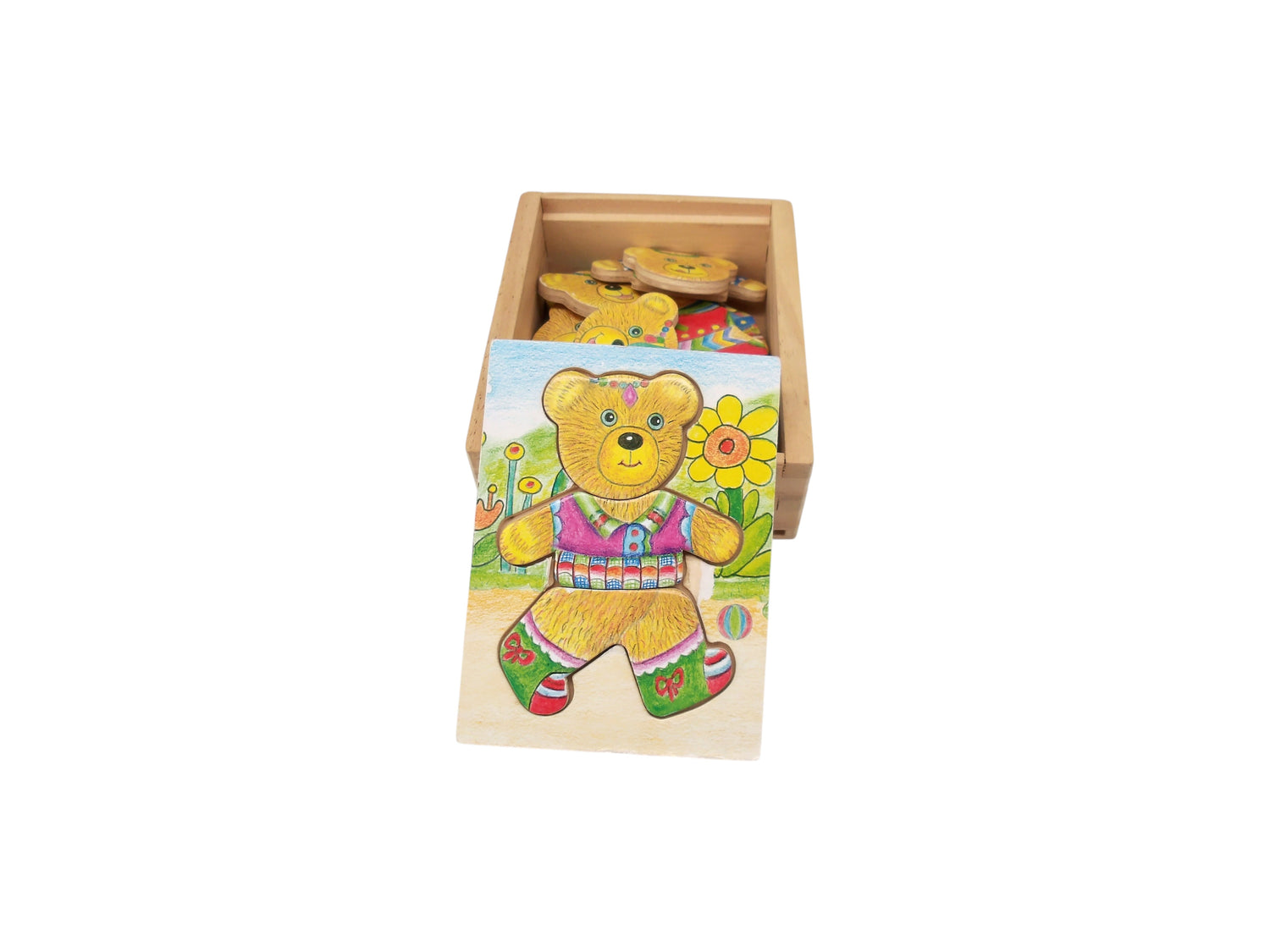 Petit ours à habiller - Coffret bois