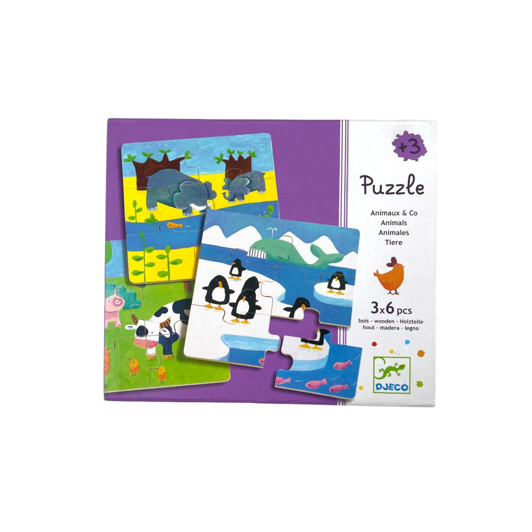 3 Puzzles - Animaux and co - 6 pièces