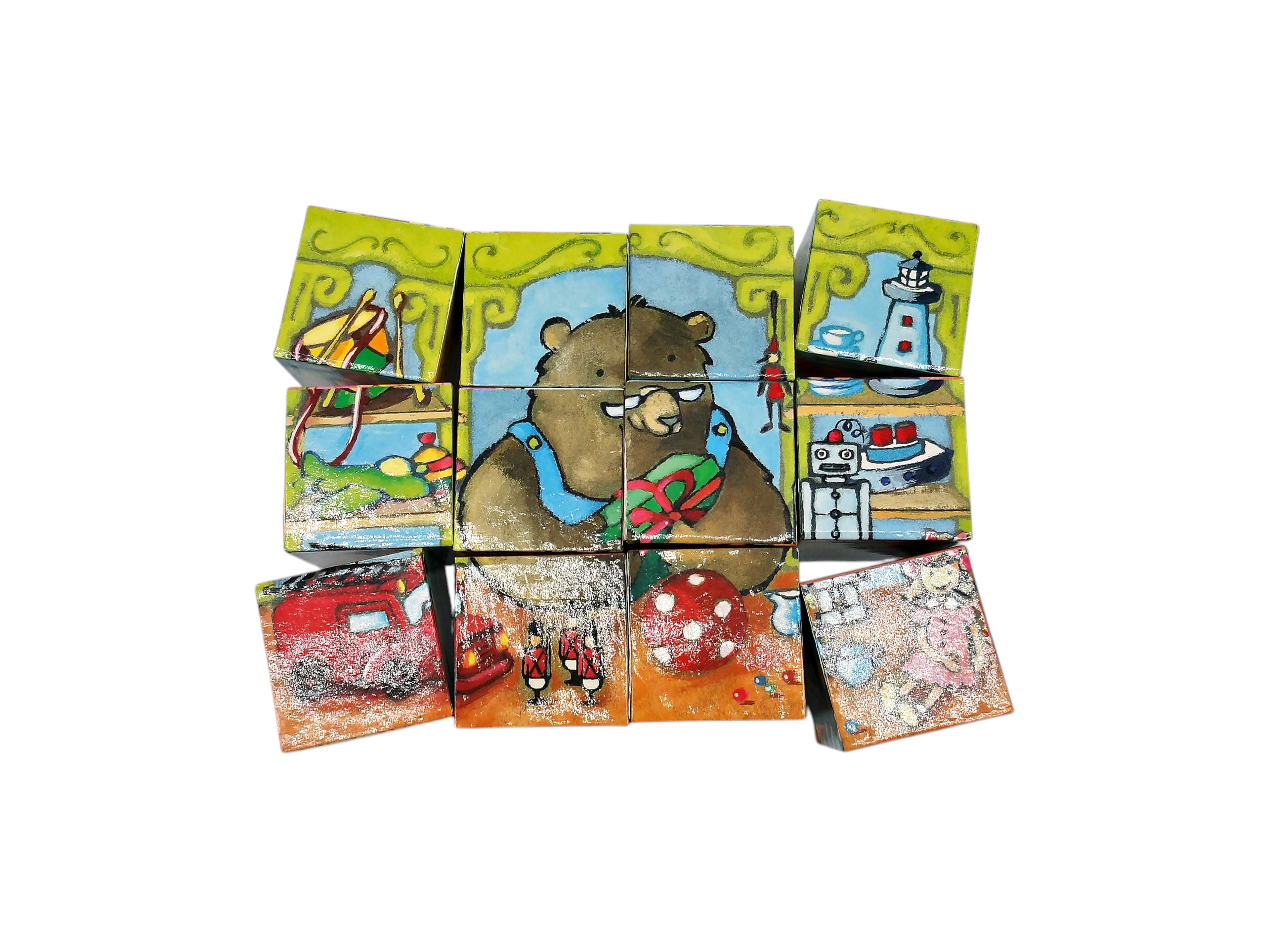 Puzzle cubes 12 pièces - Animaux dans leur boutique