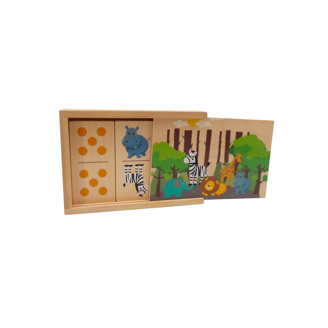 Coffret bois - Jeu dominos - chiffres et animaux