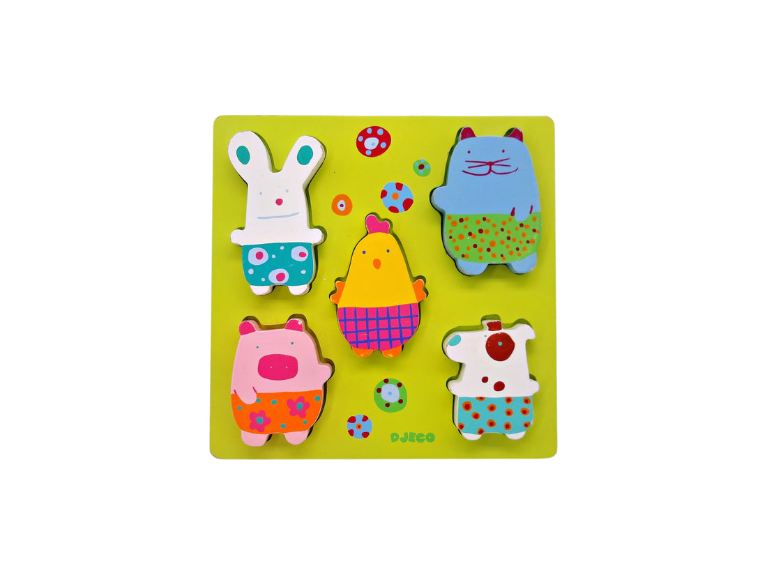 Puzzle encastrable bois - Doudous ferme  - 5 pièces