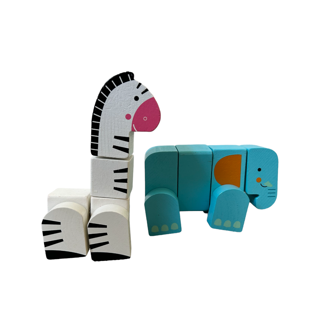 Jouets en bois - Figurines éléphant et zèbre