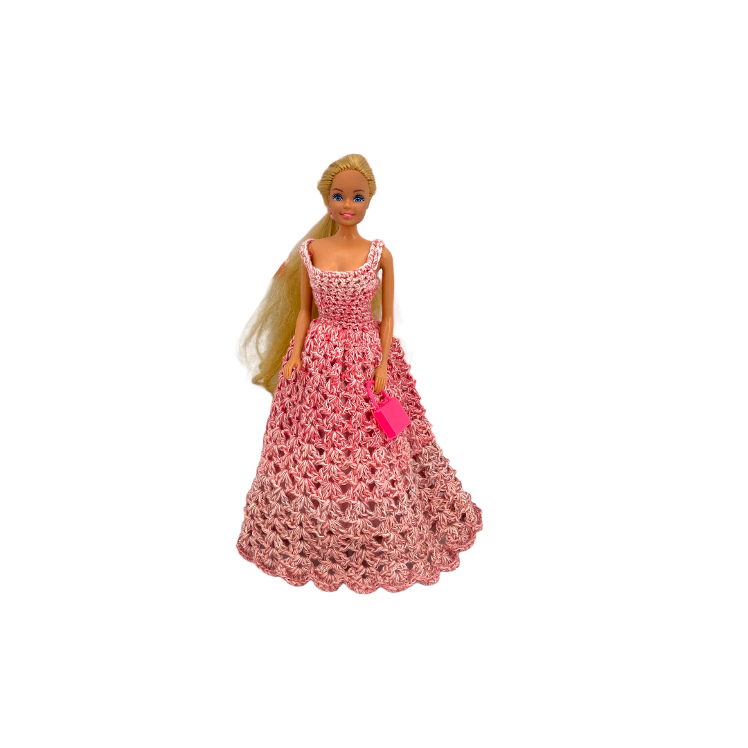 Barbie - Robe longue de soirée rose en crochet