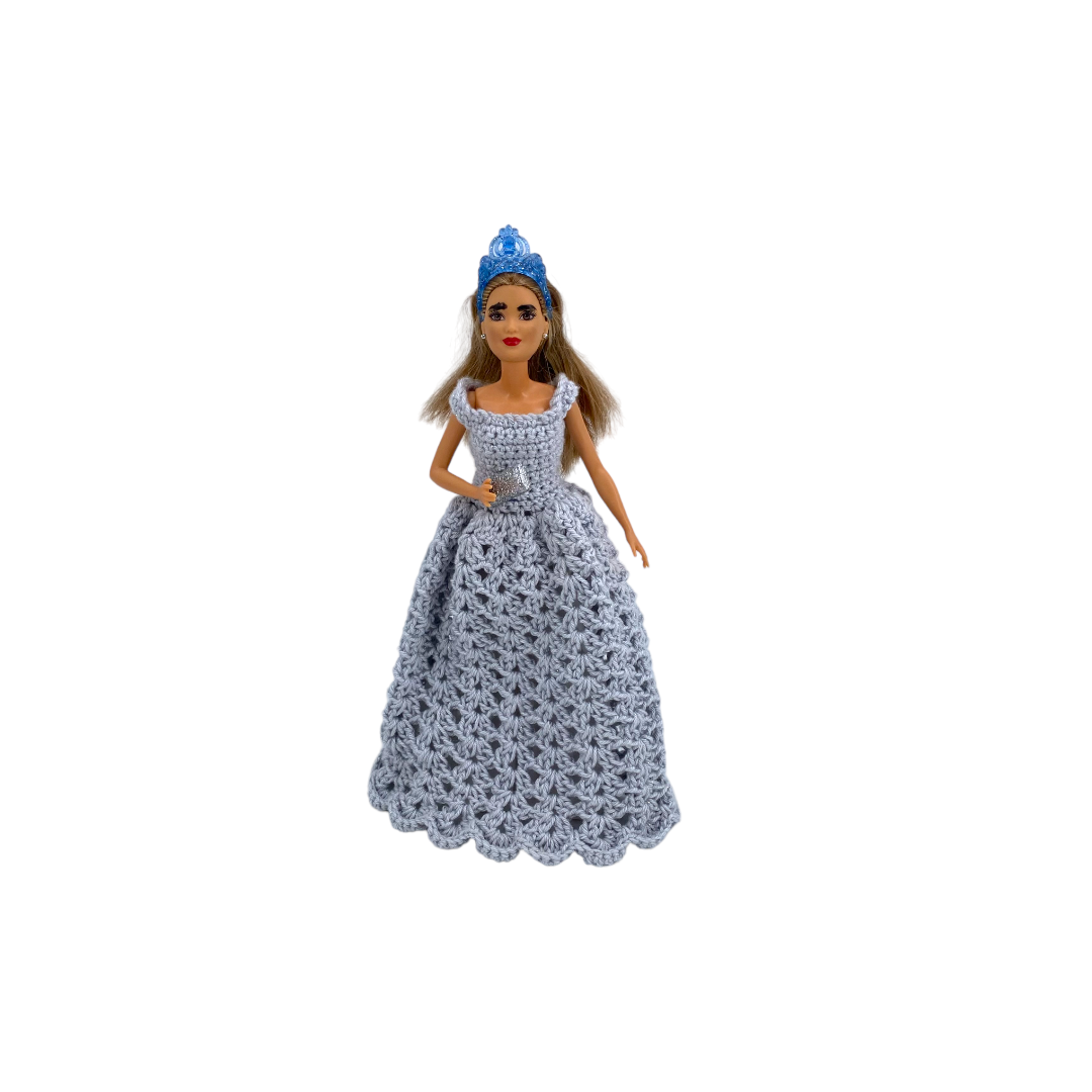 Barbie - Robe en maille bleue et couronne