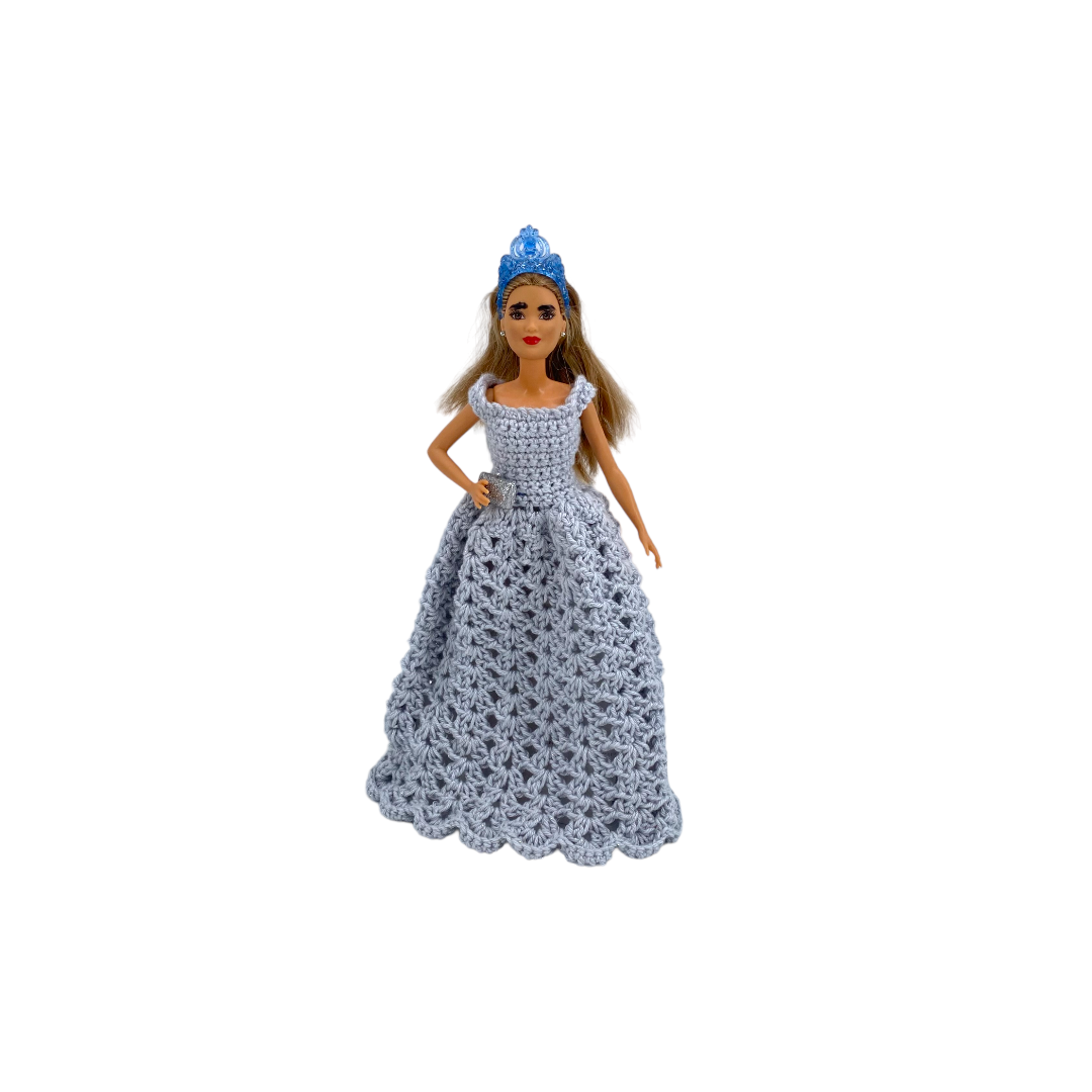 Barbie - Robe en maille bleue et couronne