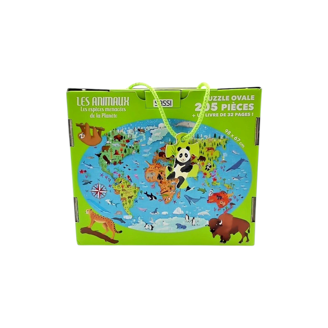 Coffret Puzzle et Livre - Voyage, découvre, explore : Les espèces menacées
