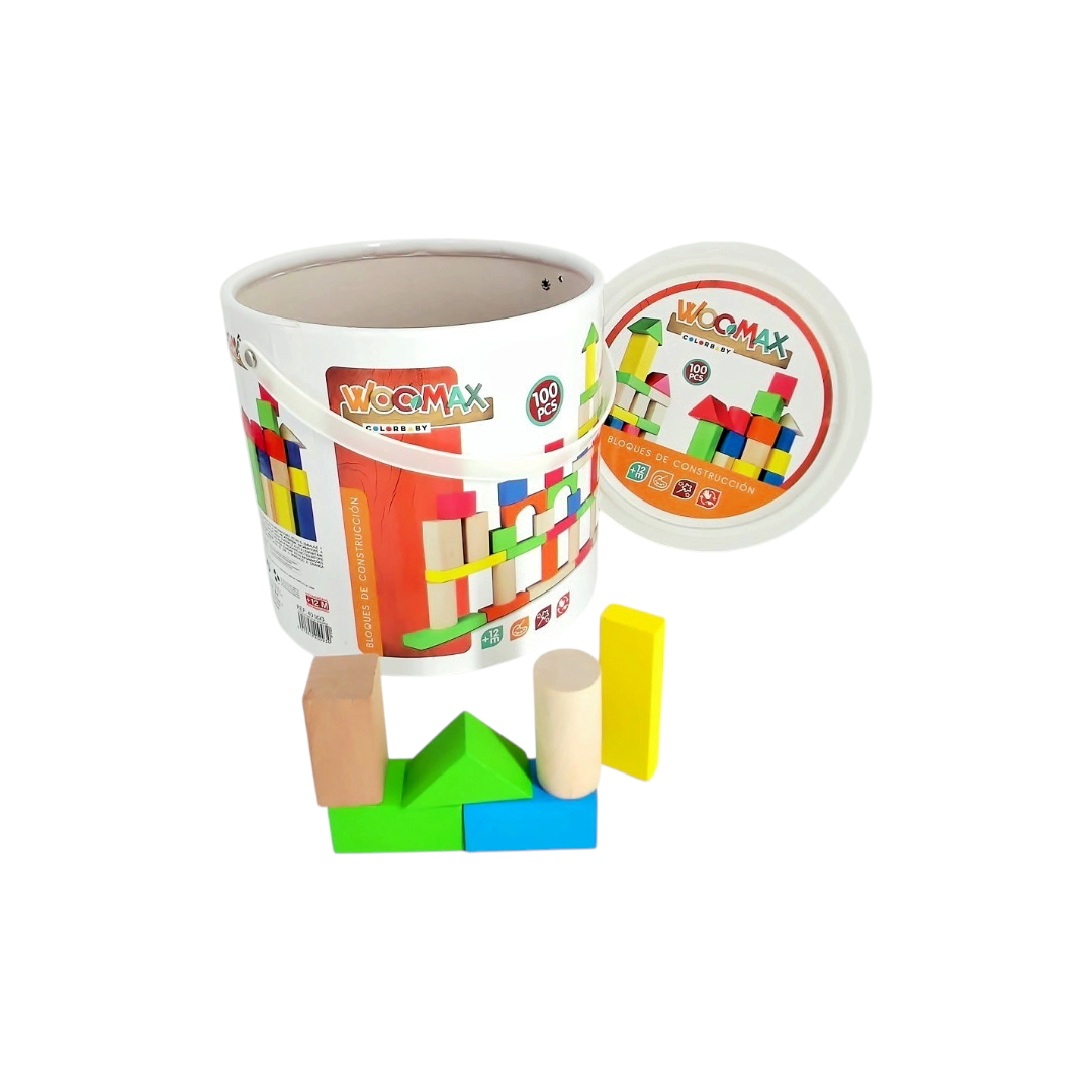 Baril de blocs de construction en bois - x100 pièces