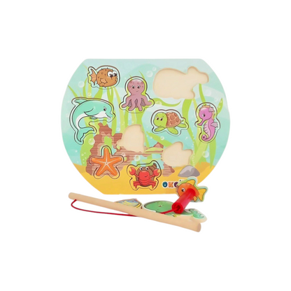 Jeu de pêche magnétique en bois - Univers marin