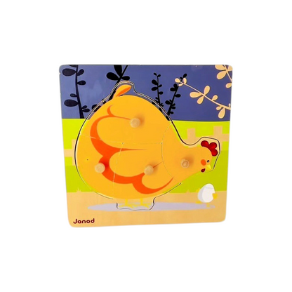 Puzzle boutons en bois - La poule - 4 pièces