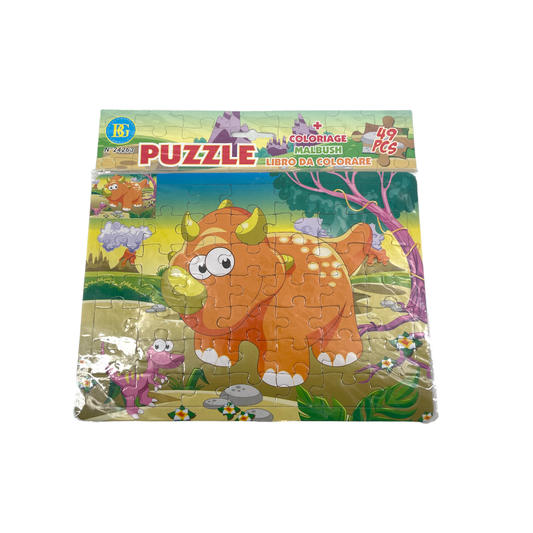 Puzzle Tricératops + coloriage - 49 pièces