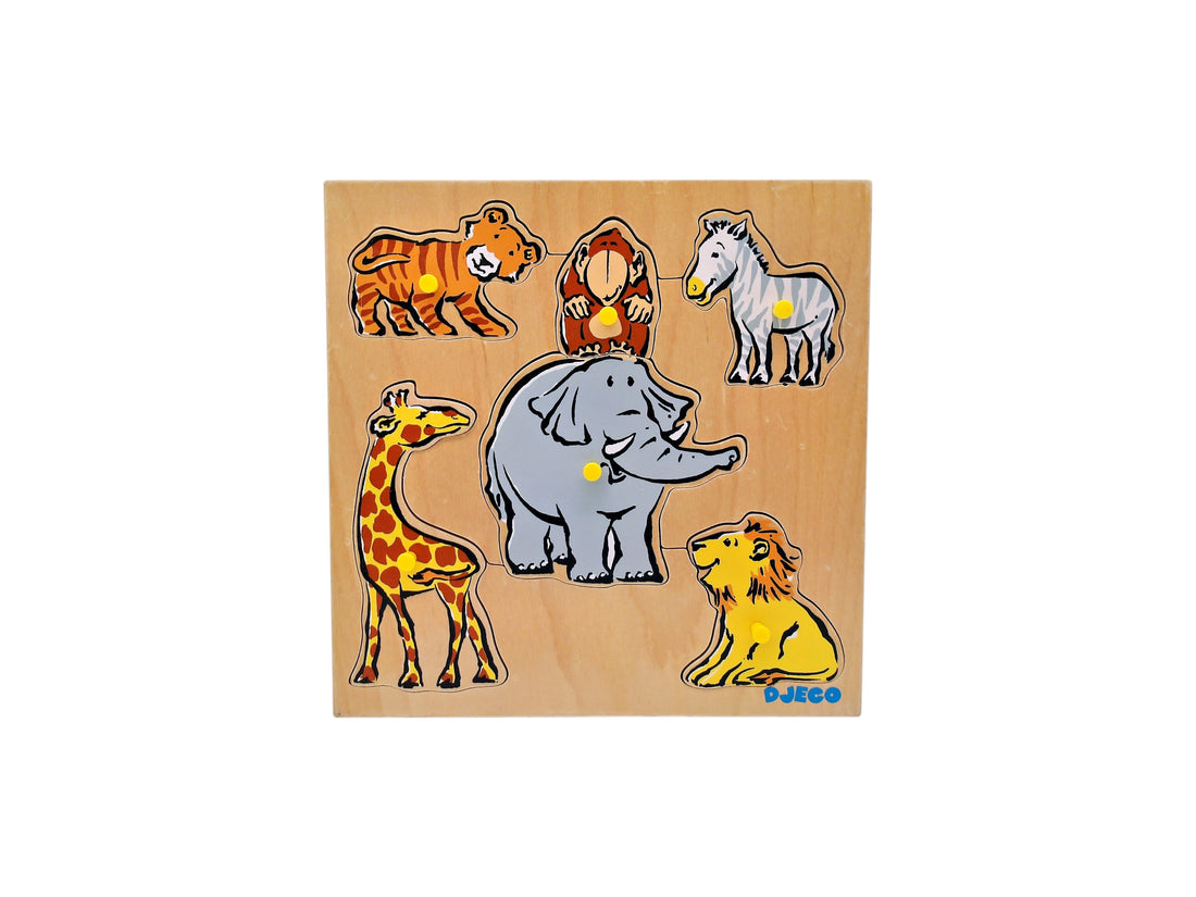 Puzzle encastrable bois - Animaux savane - 6 pièces boutons