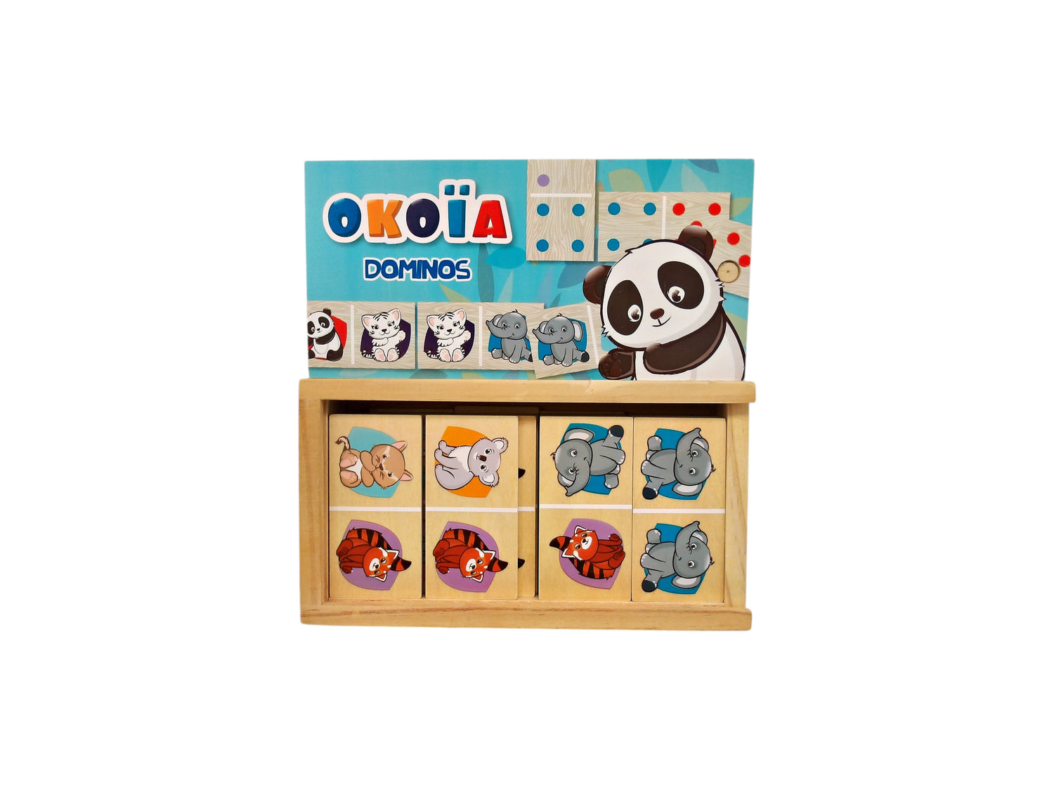 Boîte de 28 dominos en bois - Animaux