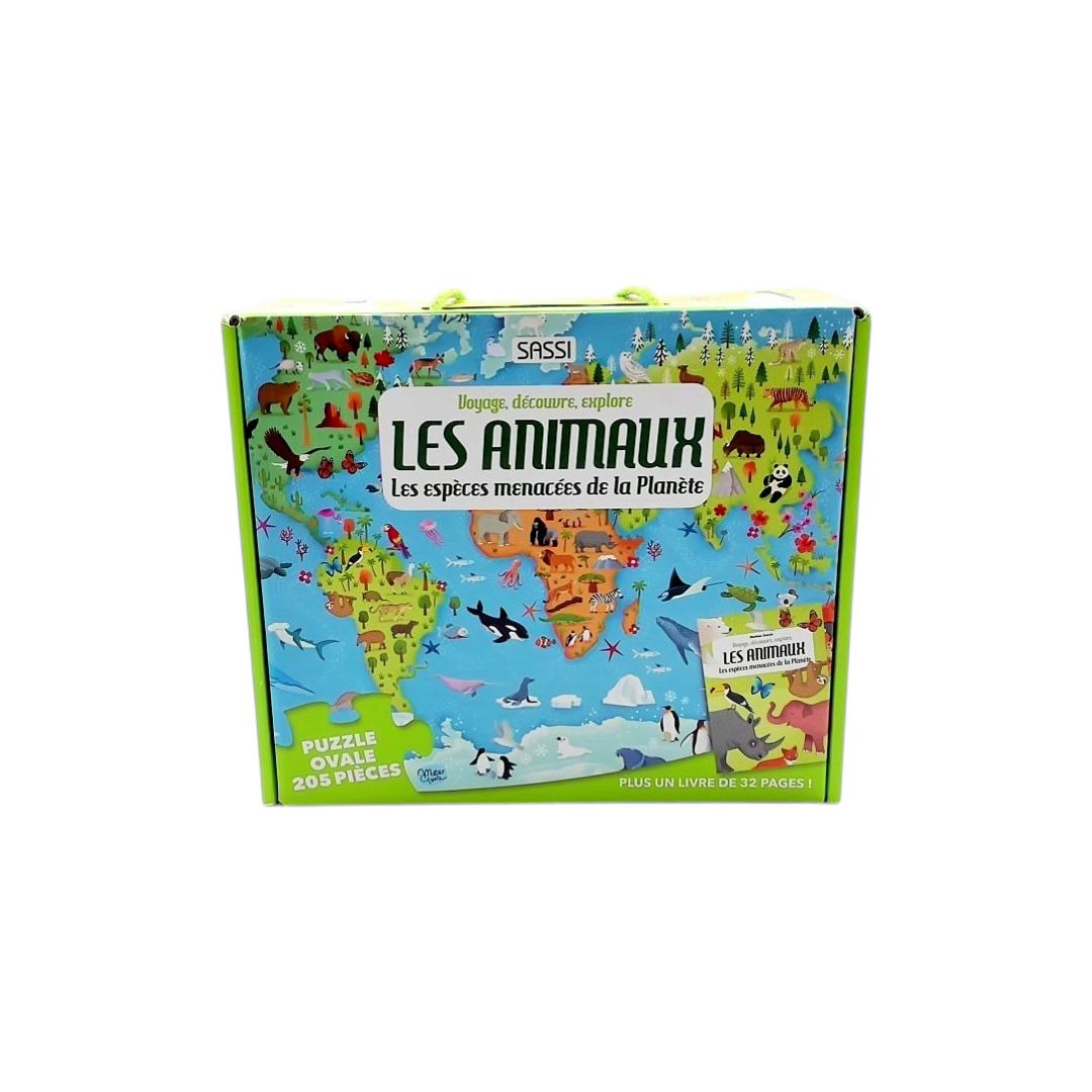 Coffret Puzzle et Livre - Voyage, découvre, explore : Les espèces menacées